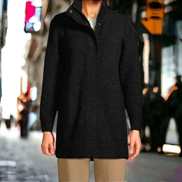 Lands'end womens fleece black coat sz S 6 8 - Picture 2 of 8